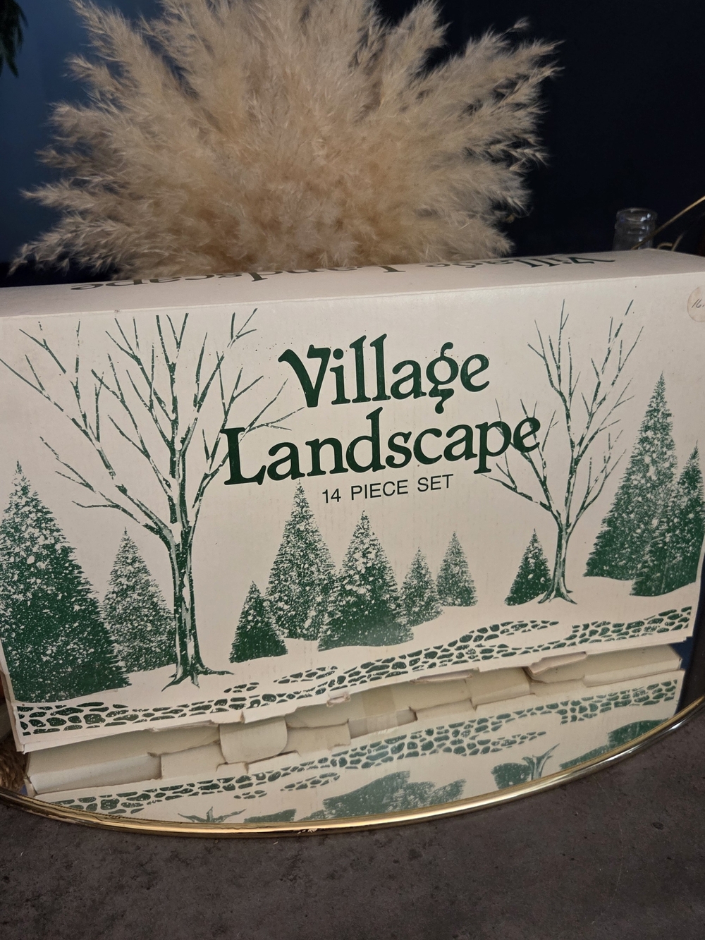 Vintage Village Landscape 14pc Bottle Brush Christmas Tree Set Snow Flocked
